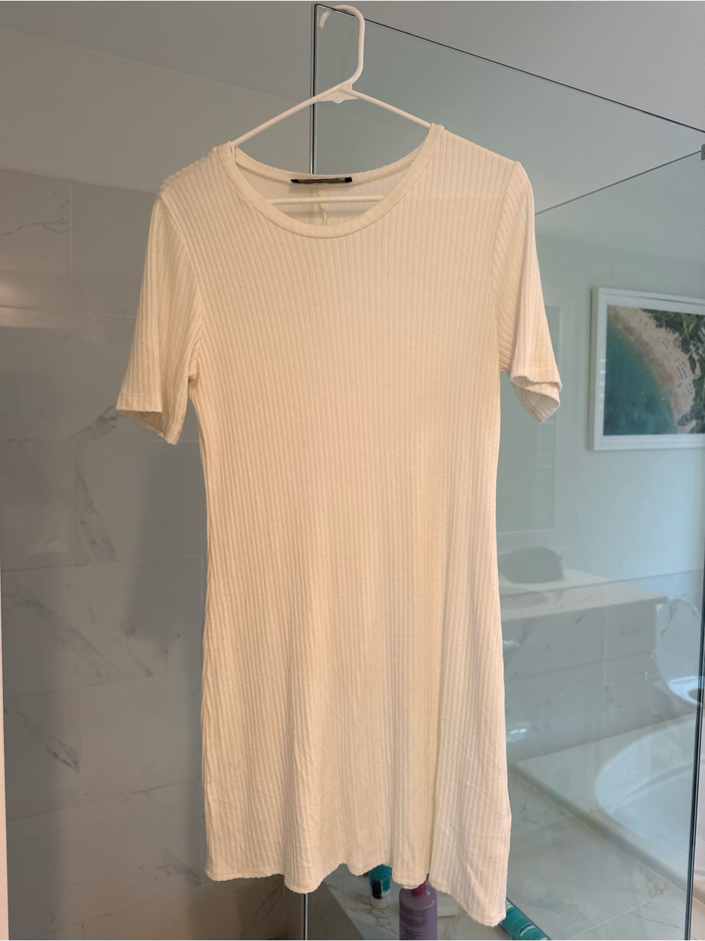 Reformation Cream Ribbed Short Sleeve Tee Dress
